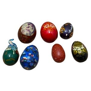 Set of 7 vintage hand painted wooden eggs